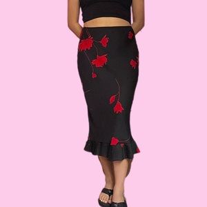 Goth black and red midi skirt